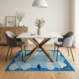Whimsical Blue Sky Kids Rug with Planes Stars Clouds