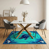 Blue and Teal Sea Turtle Teal Blue Coastal Area Rug
