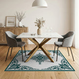 Ornate Teal Medallion Area Rug