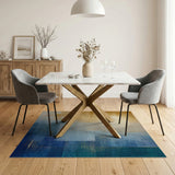 Gold Teal Geometric Abstract Area Rug