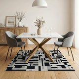 Black and White Bold Geometric Black White Abstract Area Rug