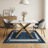 Navy Blue Woven Area Rug with Ivory Frame