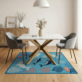 Whimsical Dolphins and Coral Ocean Kids Rug