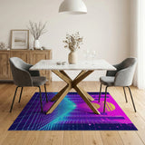 Cyberpunk Neon Sunset City Grid Area Rug