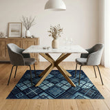 Navy Teal Geometric Interlock Area Rug