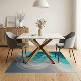 Fluid Teal Waves Abstract Area Rug
