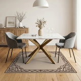 Ornate Beige Scroll Border Area Rug