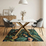 Teal Gold Tropical Palm Orchid Area Rug