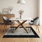 Geometric Grey Circle Rug with Black Frame