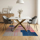 Pink Navy Gold Grid Geometric Area Rug