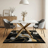 Gold Vein Black Marble Abstract Area Rug