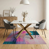 Teal Pink Abstract Wave Geometric Area Rug