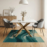 Teal Layered Mountain Wave Sunset Rug