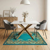 Teal Peacock Feather Heritage Rug