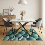 Teal Seashell Wave Coastal Area Rug