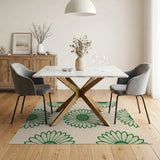 Green Outline Daisy Floral Area Rug