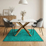 Teal Geometric Letter Abstract Area Rug