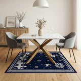 Navy Reindeer Winter Village Silhouette Area Rug