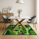 Whimsical Green Forest Deer Wildlife Area Rug