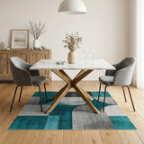 Teal Grey Curved Geometric Area Rug