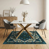 Teal Rose Tulip Persian Area Rug