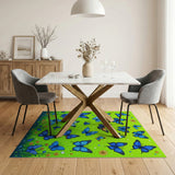 Whimsical Cartoon Blue Butterflies Green Area Rug
