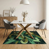 Green Gold Abstract Paint Brush Splash Rug