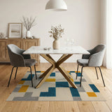 Teal Orange Gray Geometric Block Area Rug