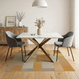 Orange Textured Patchwork Geometric Rug
