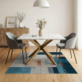 Washable Modern Abstract Geometric Area Rug - Blue & Copper, Low Pile