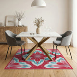 Vibrant Red Teal Floral Medallion Rug