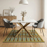 Vibrant Teal Gold Woven Southwestern Rug