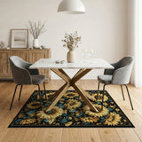 Golden Sunflowers Floral Area Rug