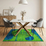Vibrant Teal and Lime Green Geometric Abstract Rug