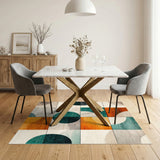 Modern Geometric Teal Orange Area Rug