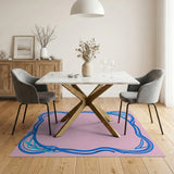 Pink Field with Blue Wave Border Area Rug