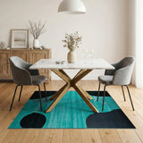 Blue and Teal Geometric Modern Teal Black Geometric Abstract Area Rug