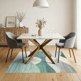 Blue Teal Coastal Wave Washable Area Rug
