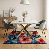 Floral Vintage Vibrant Hibiscus Floral Area Rug