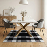Rustic Farmhouse Distressed Black White Checkered Area Rug