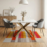 Vibrant Geometric Striped Area Rug in Orange Red Pink