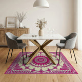 Ornate Pink Mandala Cream Area Rug