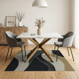 Abstract Wavy Black Beige Neutral Area Rug