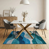 Teal Blue Wave Abstract Area Rug