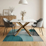 Teal Overlapping Circles Geometric Area Rug
