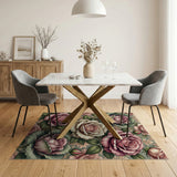Ornate Pink Rose Floral Vintage Area Rug