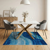 Blue Tie-Dye Wave Abstract Area Rug