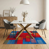 Vibrant Red Blue Geometric Abstract Area Rug