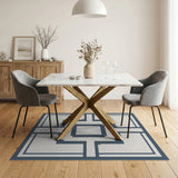 Grey Grey Geometric Frame Area Rug