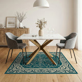 Elegant Teal Persian Rug with Ornate Borders